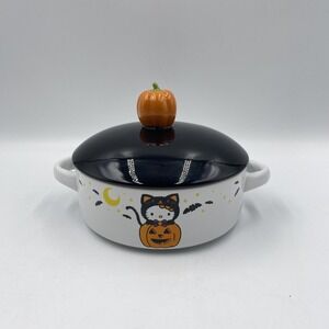 Hello Kitty‎ Sanrio Ceramic Casserole Dish With Lid Halloween Pumpkin Black Cat
